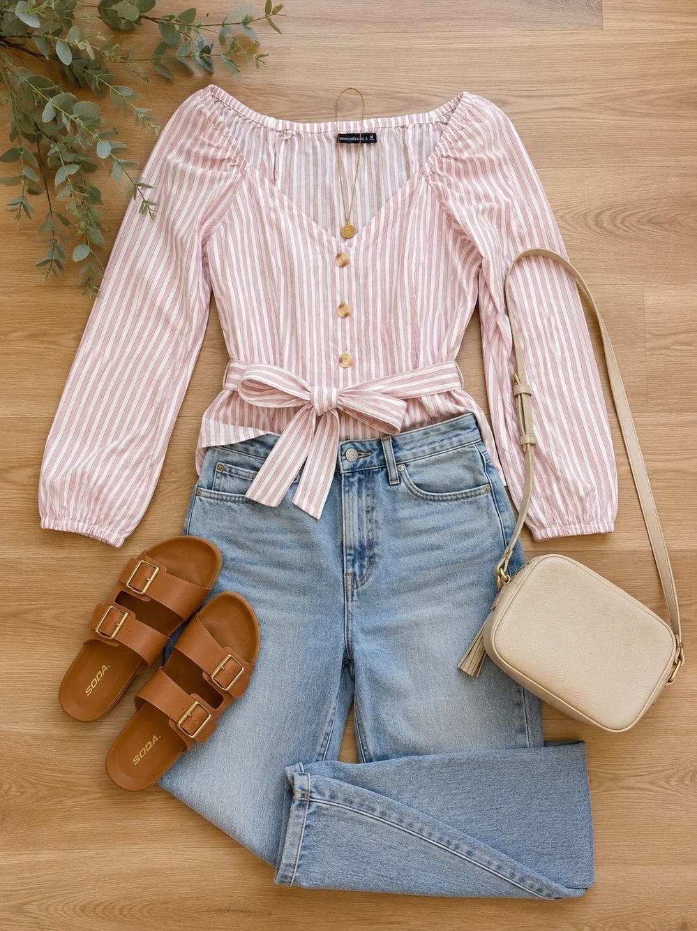 Abercrombie & Fitch Pink and White Striped Tie-Waist Blouse
